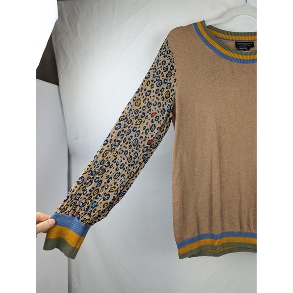Anthropologie Cashmere Celia Knit Leopard Sweater Pullover Tan Brown S Y2K Indie - Picture 3 of 10